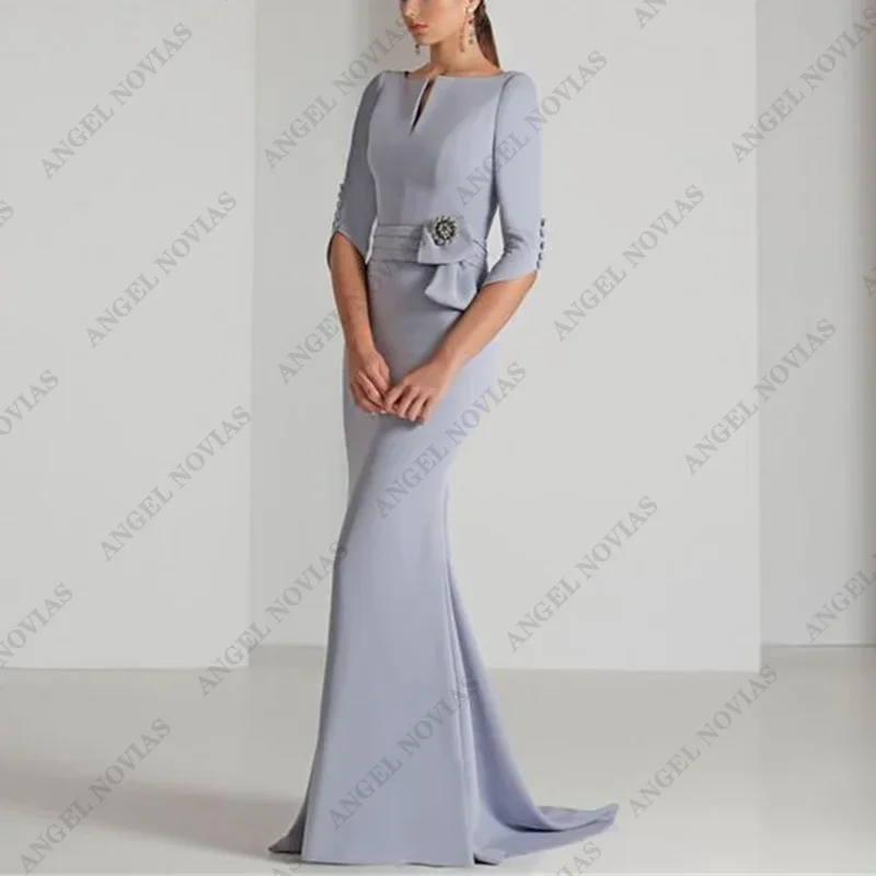 

Long Mermaid Silver Mother of the Bride Dress with Sleeves vestidos de fiesta elegantes 2024 para boda