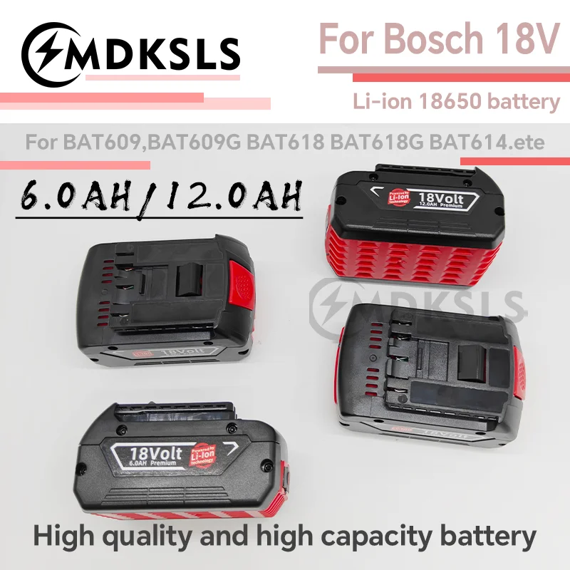 

MDKSLS 2026 NEW 18V 6.0/12Ah rechargeable lithium-ion battery for Bosch BAT609 BAT609G BAT618 BAT618G BAT614 for electric drill