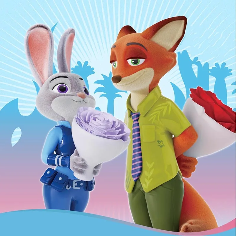 

Оригинальная мультяшная фигурка Zootopia Flower World Serie Джуди Фокс Ник Фигурки Модель Кукла Декор Детская настольная коллекция