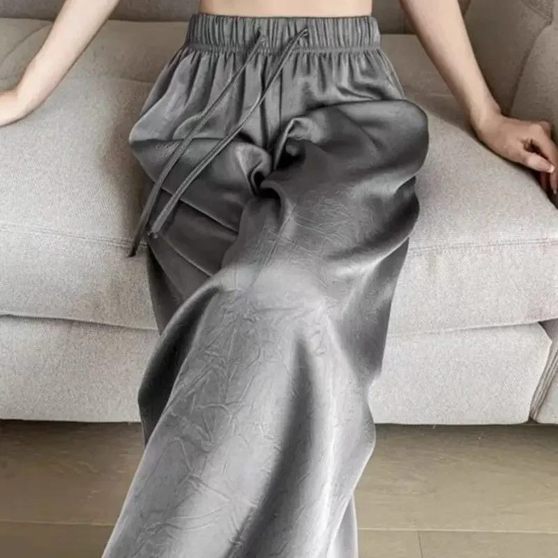التوت الحرير الحرير واسعة الساق السراويل الساتان الجاكار الصيف تنفس فضفاض بنطلون مستقيم ZT353 #6