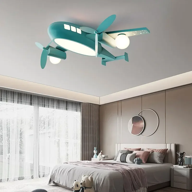 Helicopter Ceiling Lamp Children's Bedroom Blue Grey Aircraft Led Chandelier Light for Study Girls Boys Kids' Room Home Lighting