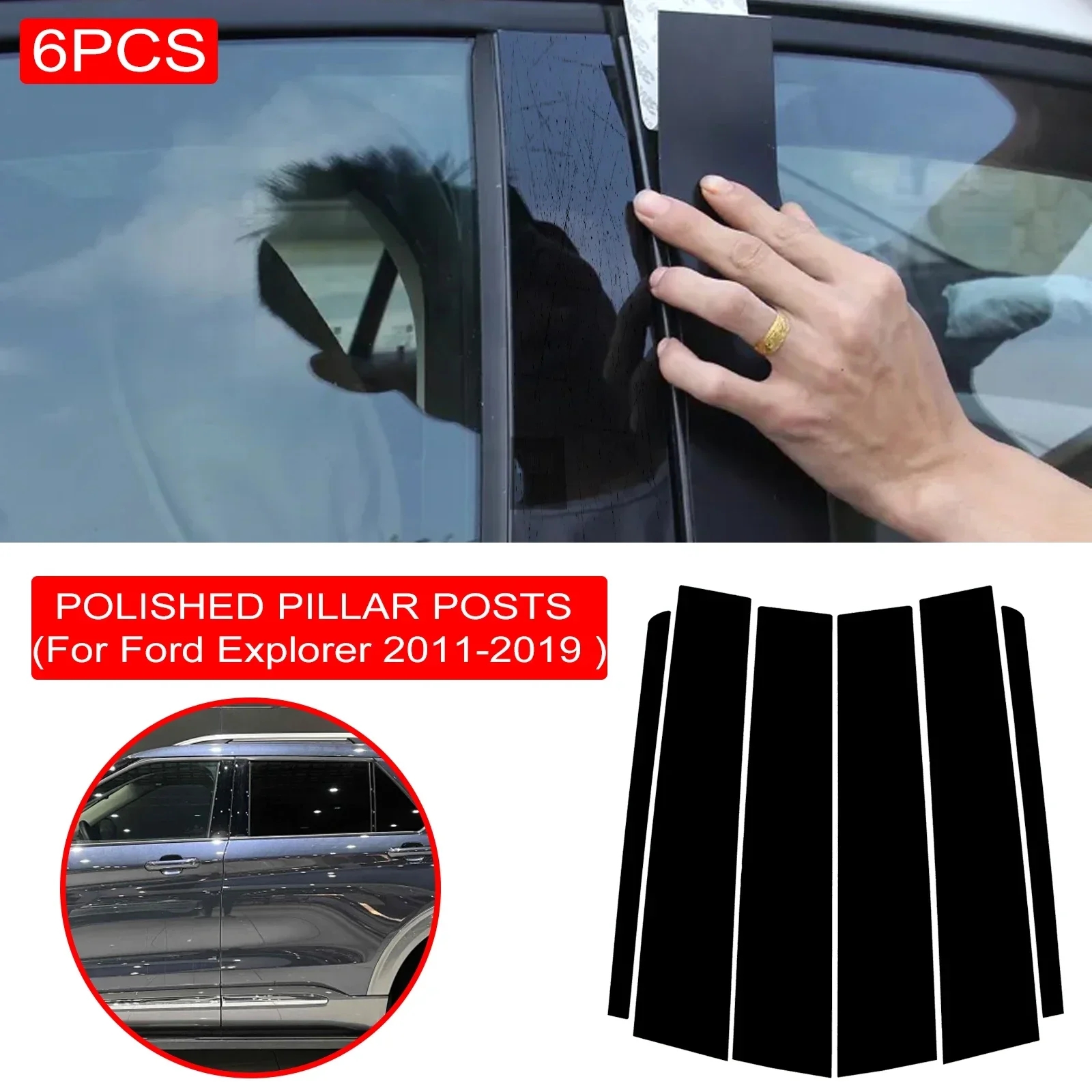 

6Pcs Gloss Black Car Pillar Posts Door Window Trim Cover BC Column Stickers Kit Auto Styling For Ford Explorer 2011-2019