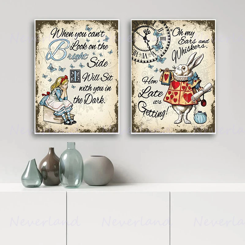 Classic Fairy Tales Alice In Wonderland Retro Posters Cheshire Cat Canvas Painting and Prints Wall Art Picture for Kidroom Decor