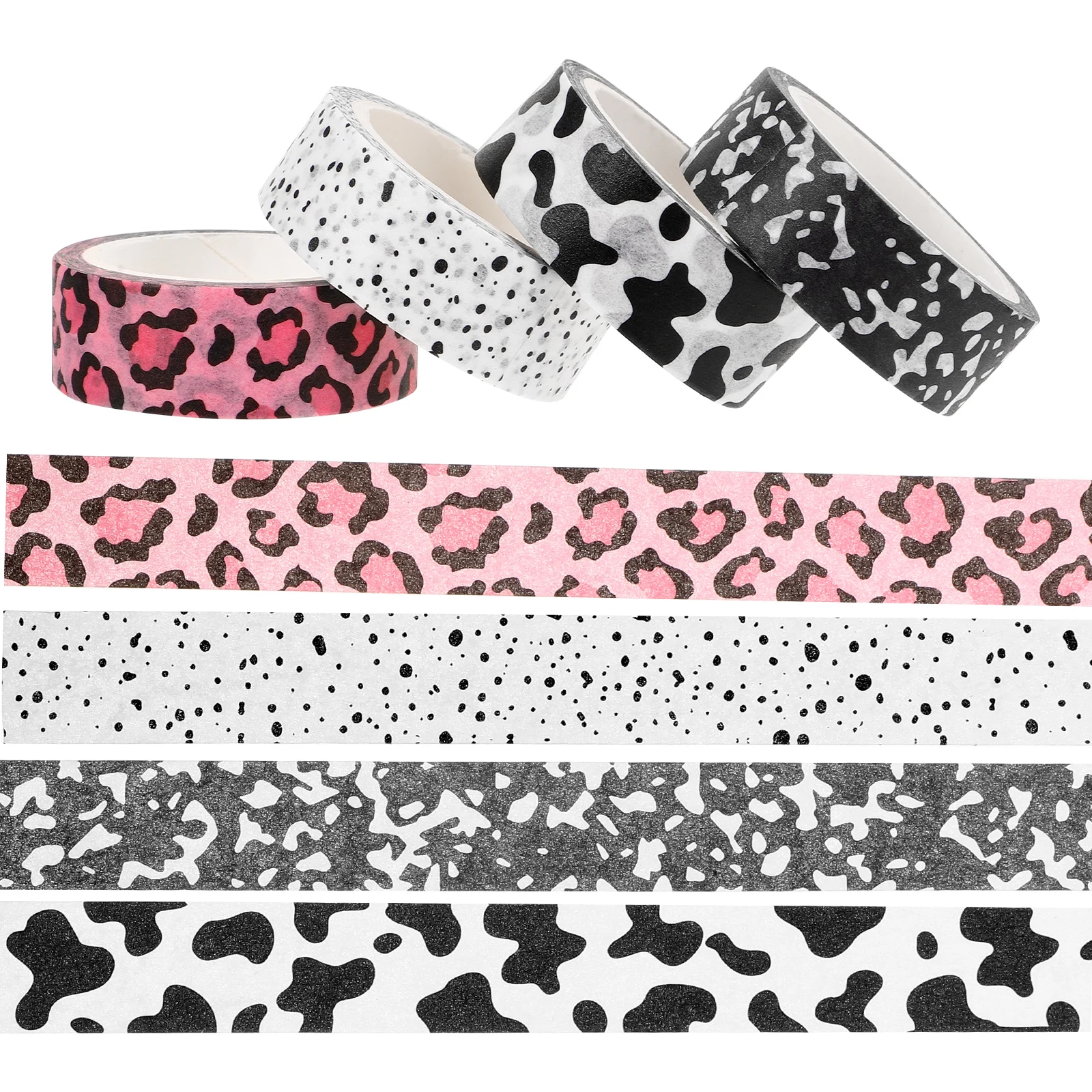 

4pcs 4 Rolls Cows Journal Tape Leopard Washi Tape Set Scrapbook Decorative Adhesive Tapes DIY Stationery Craft Journal