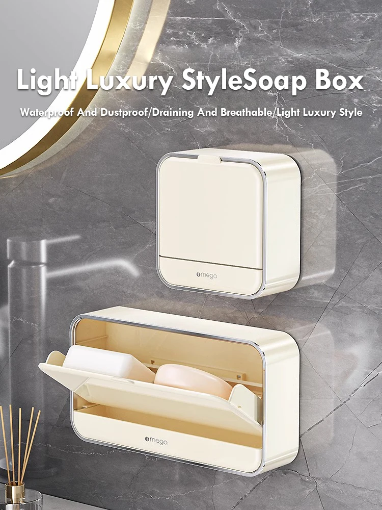 Soap Box Set for Home Bathroom Non Perforated Wall Mounted Drain with Lid Soap Box Waterproof Moisture-Proof  Versatile Storage