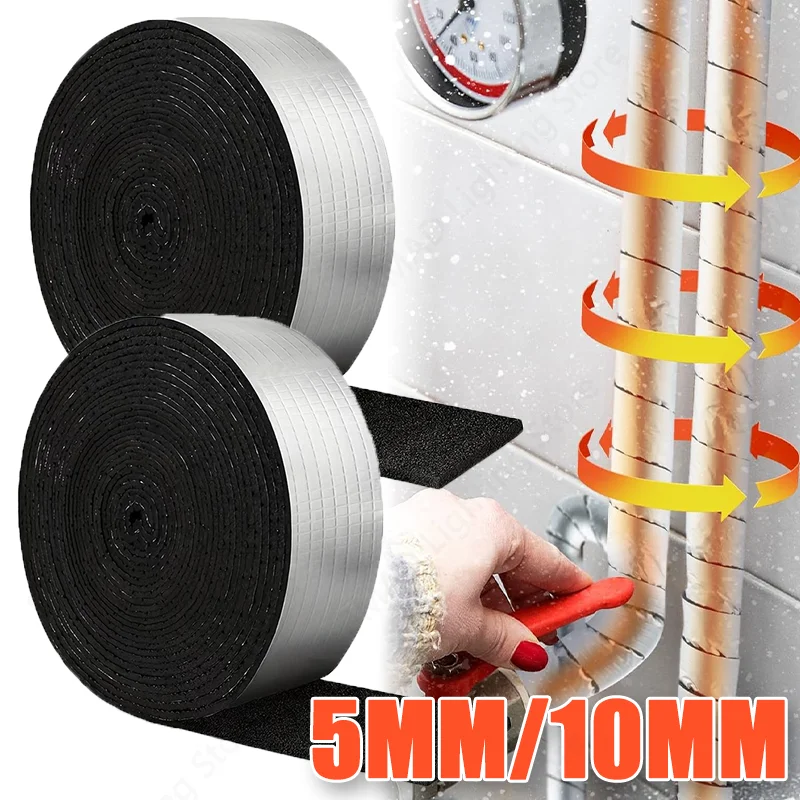 Kit di isolamento per tubi fai-da-te 5mm/10mm Nastro adesivo isolante in foglio di alluminio Foiled autoadesivo per uso di protezione del tubo dell'acqua