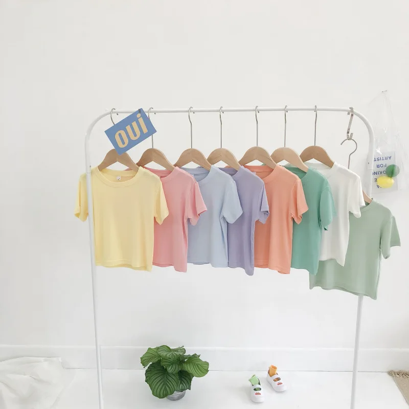 

Mask t Macaron 8-color mask short-sleeved top, boys and girls summer round neck short-sleeved baby basic T-shirt