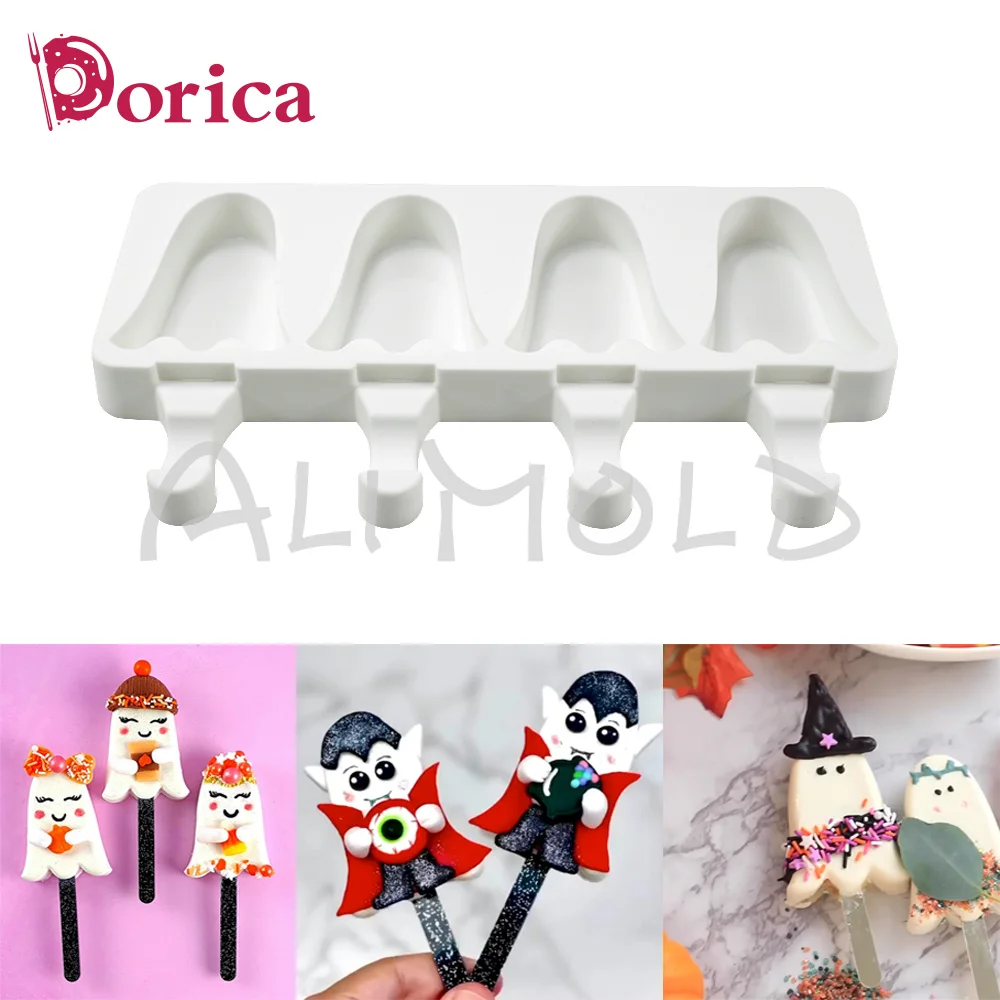 Halloween Ghost Ice Cream Silicone Mold Handmade Popsicle Moulds Dessert Freezer Juice Ice Cube Tray Kitchen Accessories Tools