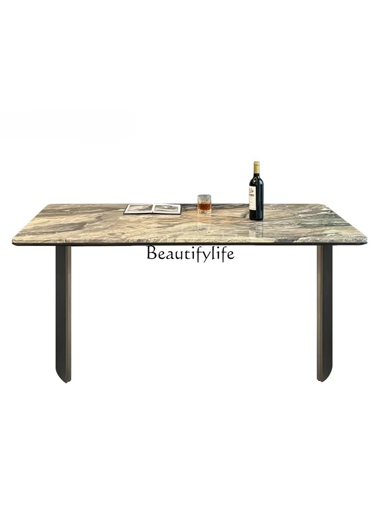 02Venice brown marble dining table light luxury high-end natural micro-supercrystalline stone Italian minimalist table