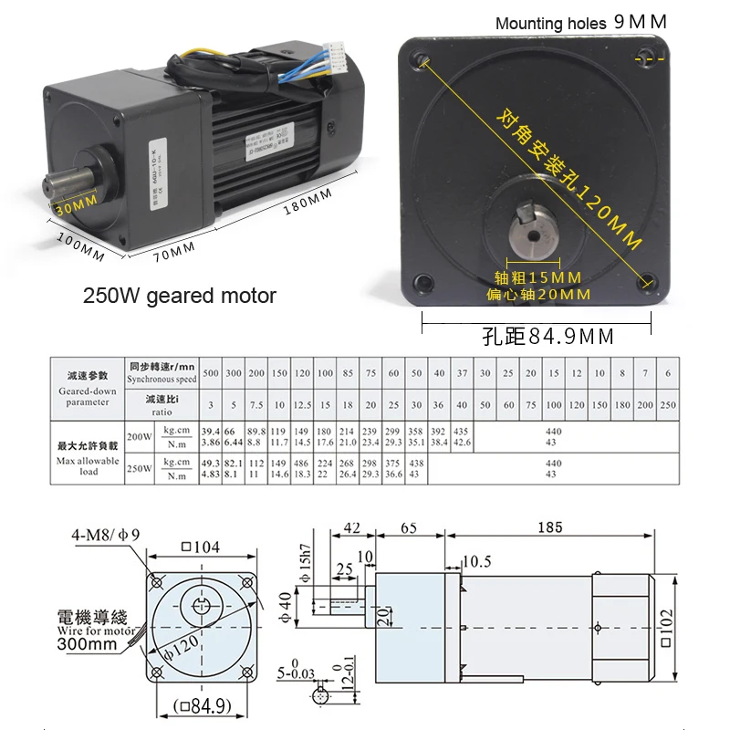 Imagem -03 - Engrenagem Reversível 220v 250w 6rk250gu-cf Motor de Velocidade Variável 1:31:250 4502.7rpm 6gu ac Engrenagem Redutor Motor Engrenado Kit Motor ac