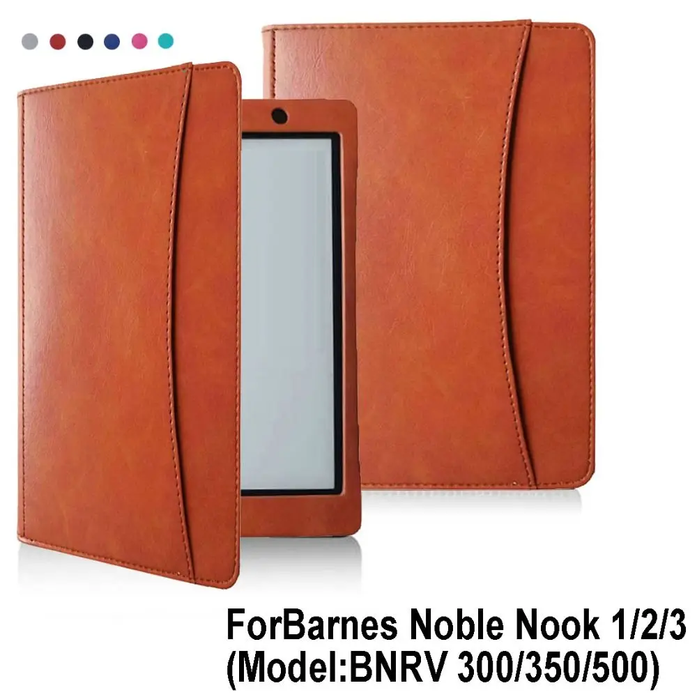 6 inch E-Reader Case Anti-fall Magnetic Back Cover Leather Microfiber Lining for Barnes Noble Nook 1/2/3 (BNRV 300/350/500)