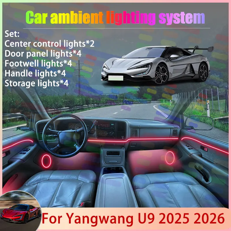 

For Yangwang U9 2025 2026 2/24 in 1 Car Atmosphere Light Lamp RGB Shade Ensemble Streamer Atmosphere Set Parts Auto Accessories