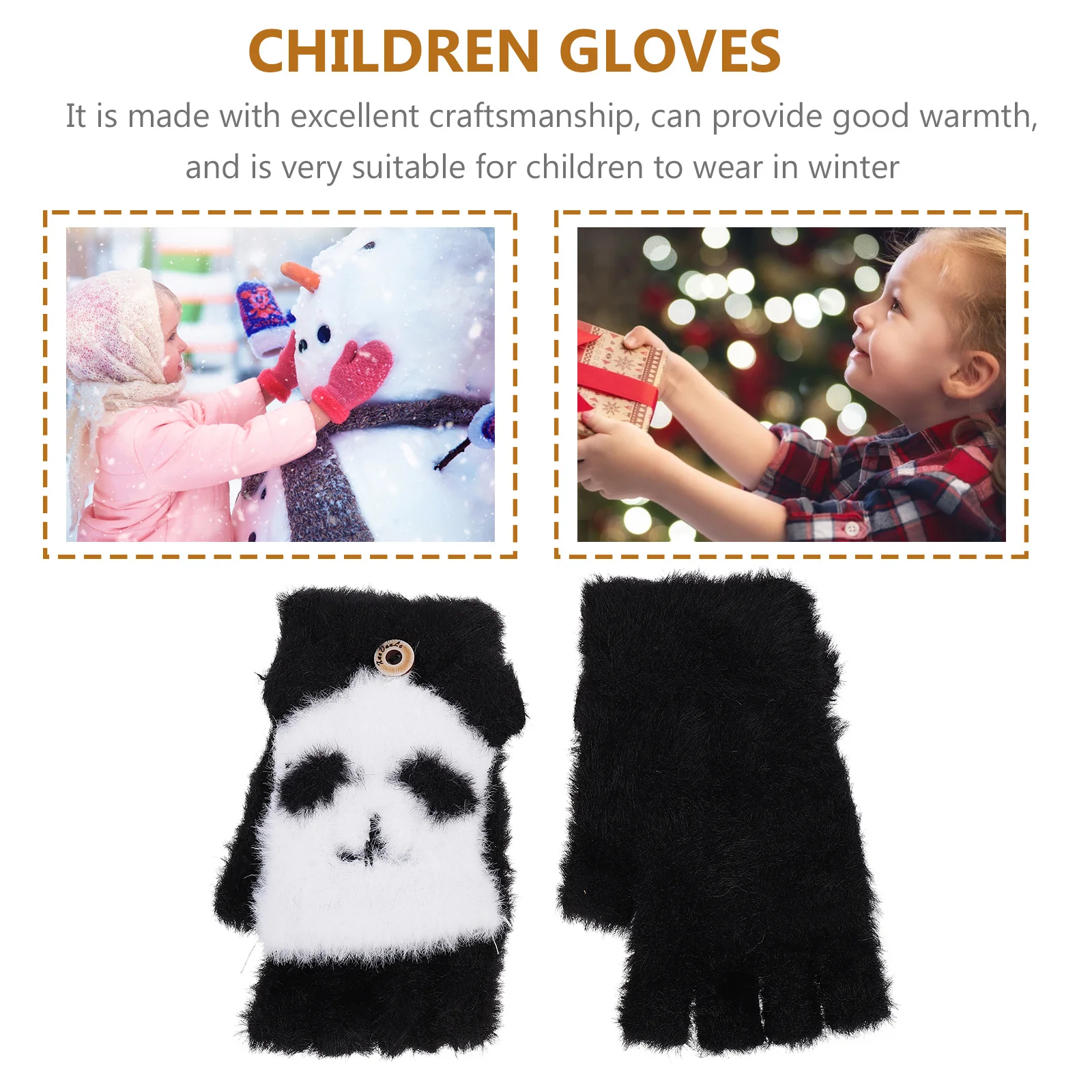 زوج واحد من قفازات نصف اصبع للأطفال بتصميم كرتوني جميل قفازات شتوية دافئة للأطفال للعب في الهواء الطلق وتعلم الجري