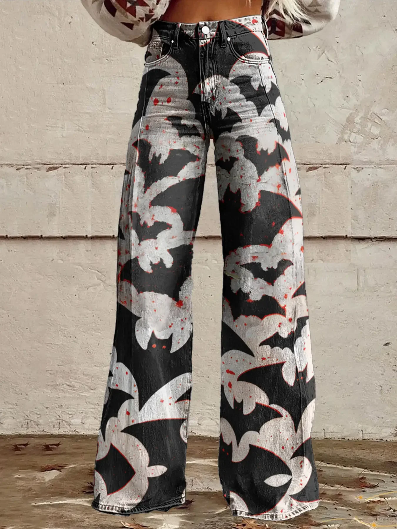 Ladies' retro bohemian style 3D geometric printed wide leg pants