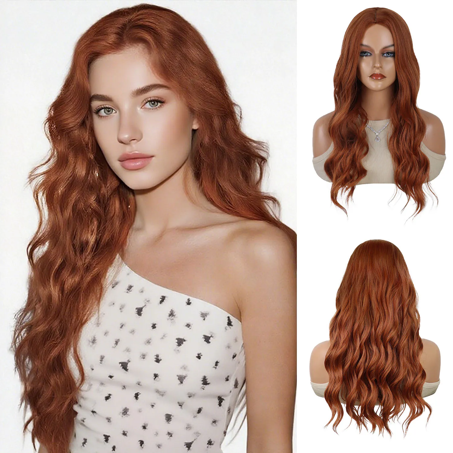 

Copper Red Long Curly Cosplay Wigs Synthetic Wavy Wig 24 Inch Red Brown Wig for Women Scarlet Witch Wig Halloween Costume Party