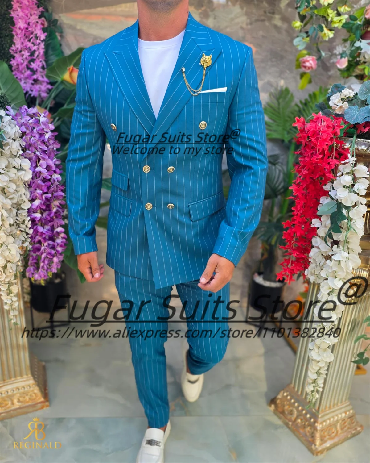 

Fashion Stripe Men Suits Customized Slim Fit Double Breasted Groom Wedding Tuxedos 2 Pieces Sets Male Prom Blazers Ropa Hombre