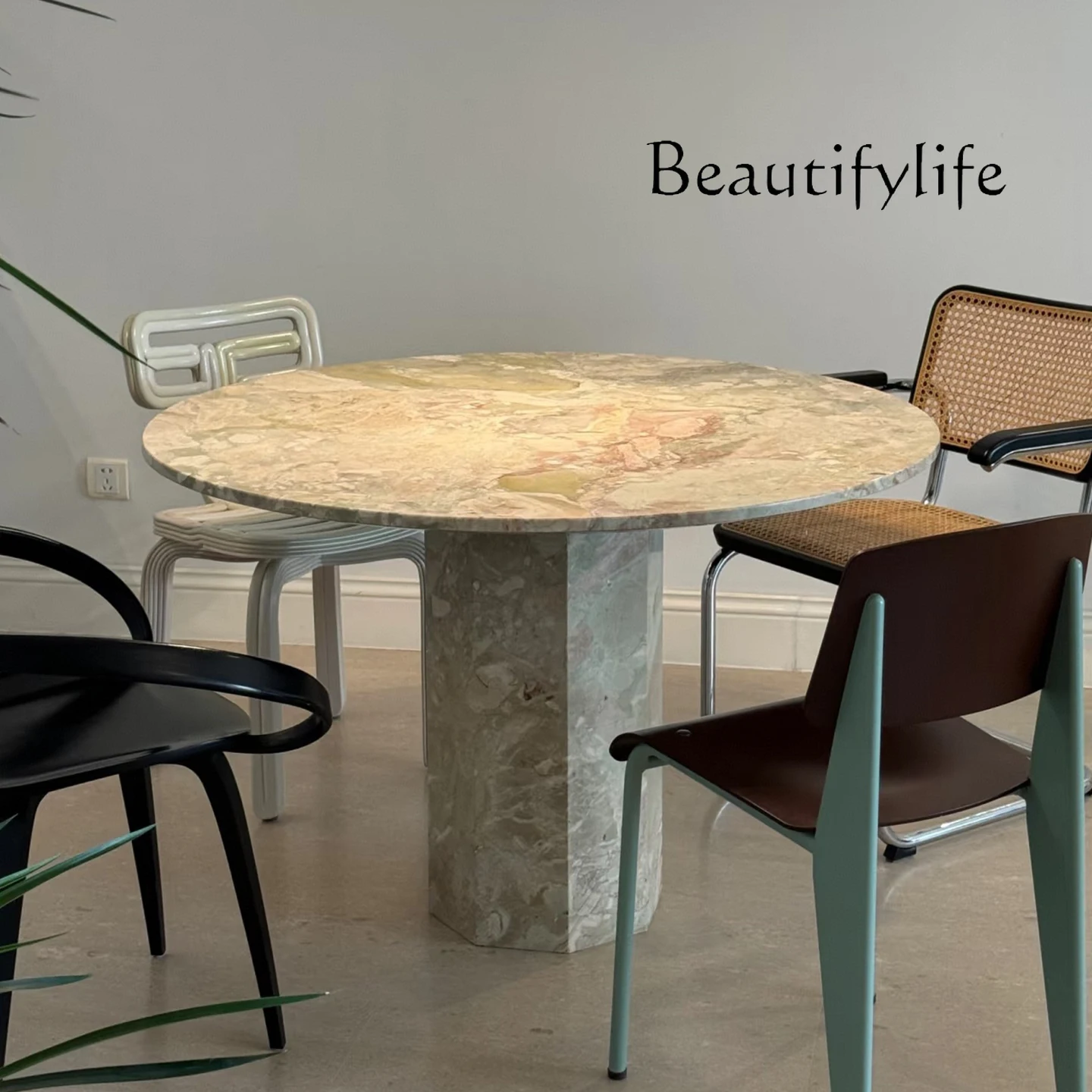 Italian light luxury natural marble dining table simple modern round table home villa high-end dining table