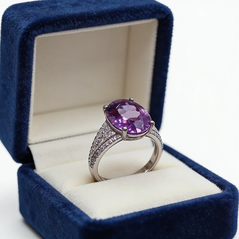 

925 Sterling Silver Ring Natural Amethyst 8x10mm Main Stone Pave Band Women Fine Jewelry