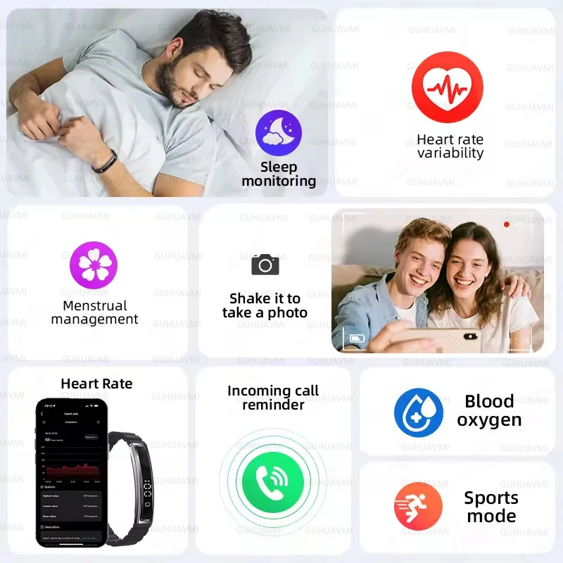 GUHUAVMI Smart Bracelet All-Round Health Tracking with Pressure Detection Heart Rate Blood Oxygen Step Count IP68 Waterproof Men