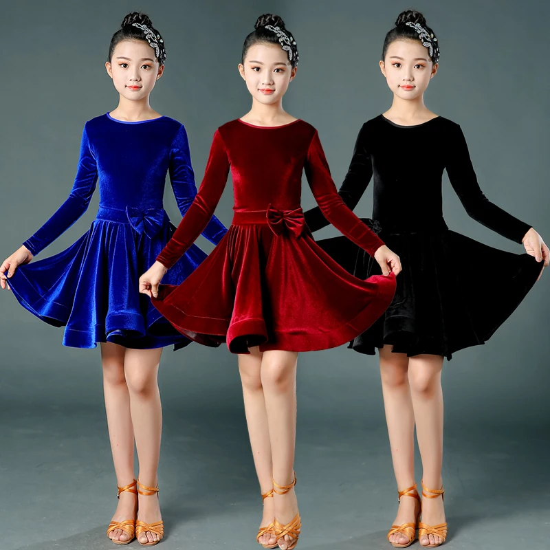 Children's Latin dance dress, long sleeved girl stage performance dress, girl competition training dress  dresses for women