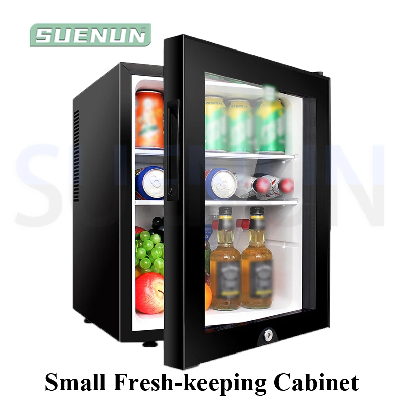 Piccolo frigorifero da 40 litri Armadietto per la conservazione del tè con maschera a porta singola Congelatore con ante in vetro trasparente Piccolo armadio frigorifero camere dell'hotel trasparenti armadi freschi a
