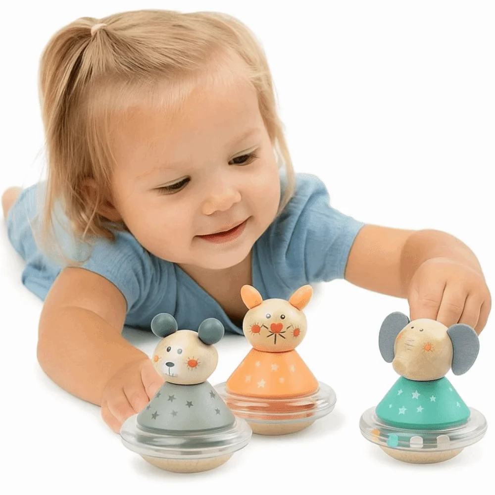 Gobelet en bois artisanal mignon, Collection de poupées, petit ours à bascule, Mini gobelet d'éléphant fait à la main, anniversaire