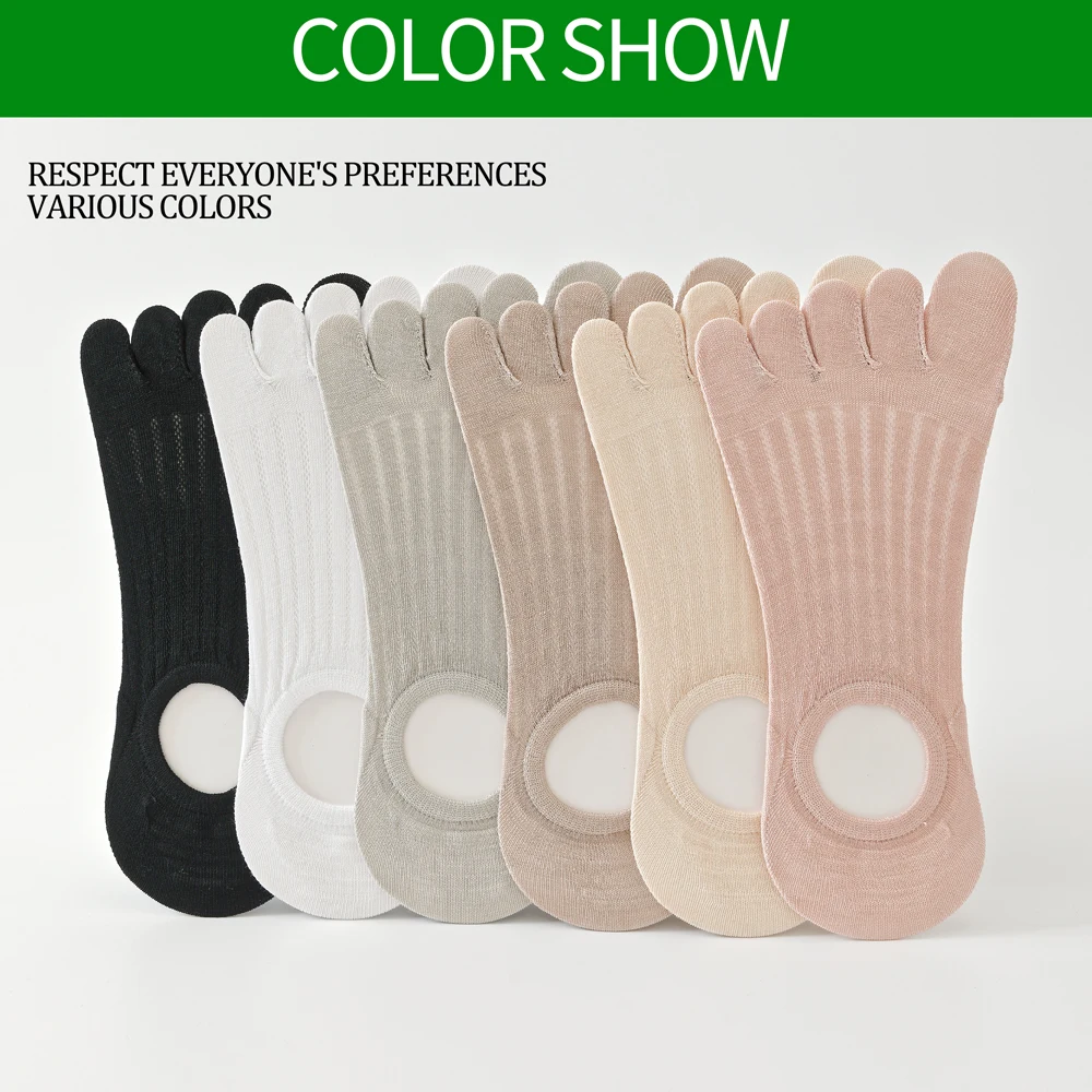 3 Pairs Women's Summer Toe Socks Modal Cotton Thin Breathable Mesh Anti Odor Moisture Wicking No Show Boat Socks Non Slip image 2