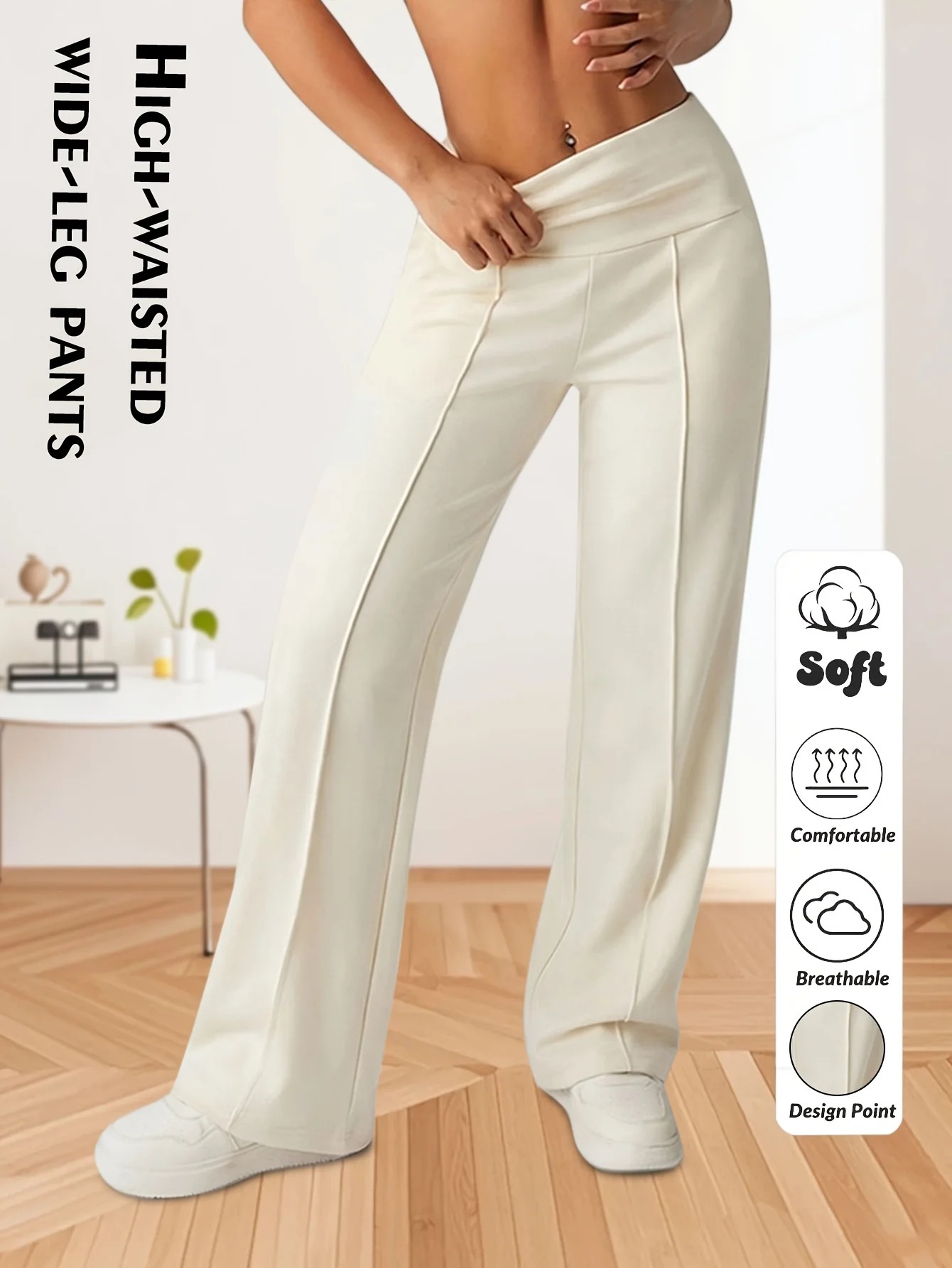 Women's Solid Color High-Waisted Wide-Leg Pants, Versatile Everyday Tummy Control Pants, Sporty and Comfortable Style, Loose Solid Color Casual Pants, Women's Yoga Pants, Stretchy Sports Leggings, Women's High-Waisted