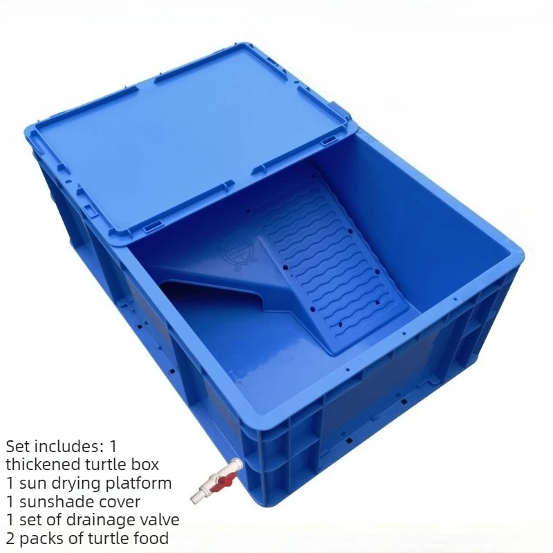 Turtles Breeding Box Large Space Side Drainage Plastic Turtle Terrarium with Lid Basking Platform Turtle Box Turtles Habitat