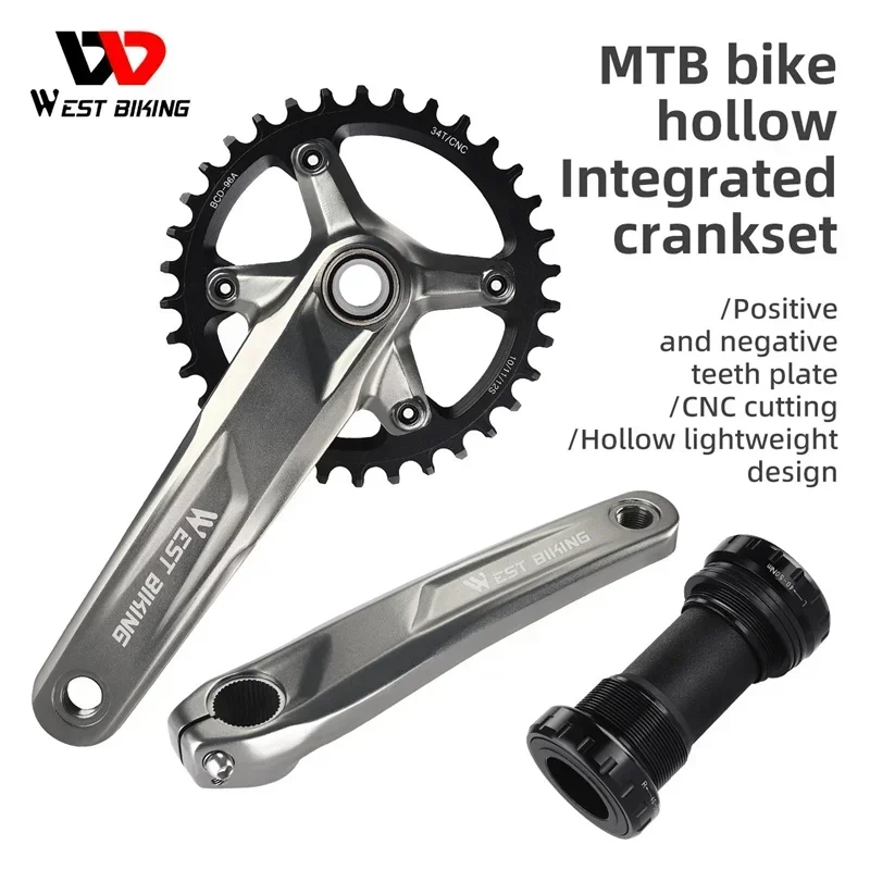 WEST BIKING Mountain Bike Crankset With Bottom Bracket 96BCD 34T Narrow Wide Chainring CNC Aluminum Alloy MTB 10/11/12 Speed Set