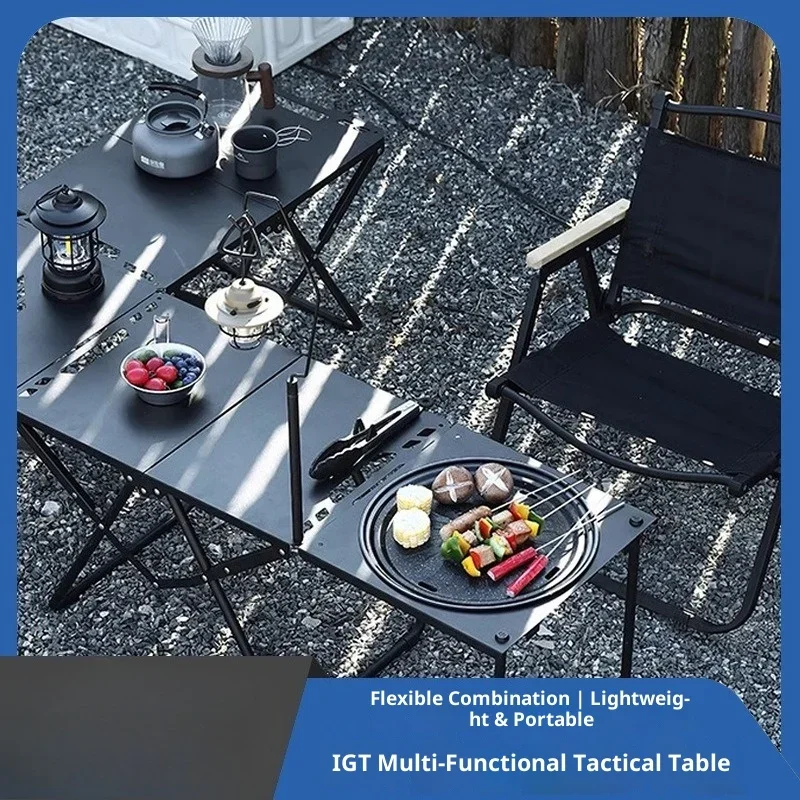 Folding IGT Camping Table Lightweight Portable Carbon Steel Tactical Outdoor Picnic Hiking Travel BBQ Tailgate Pliante Trims