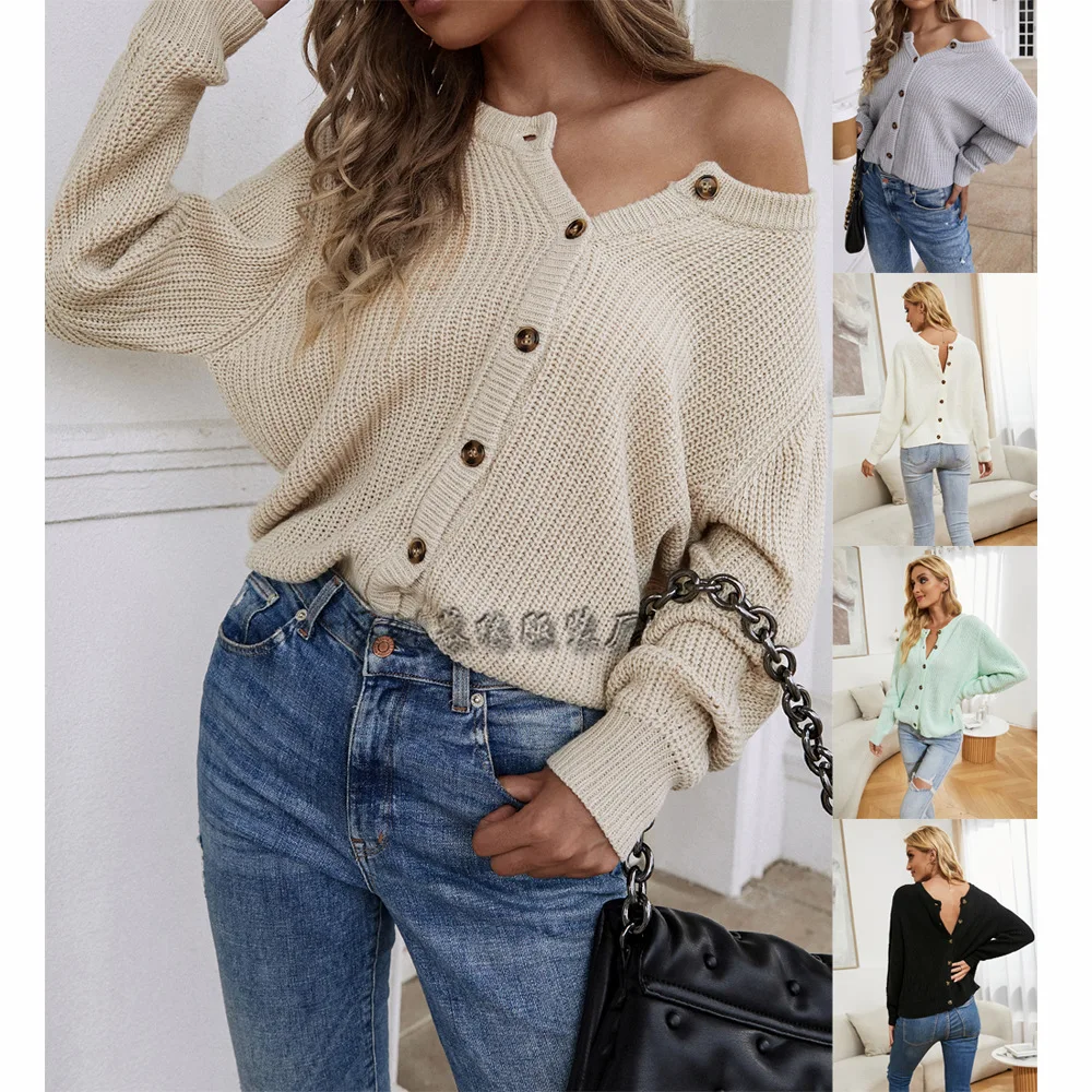 

KIDCRKJ Reversible Spring Female's Cardigan Solid-Color Round-Neck Single Breasted Lady Knit Sweater Commuter Knitwear For Women