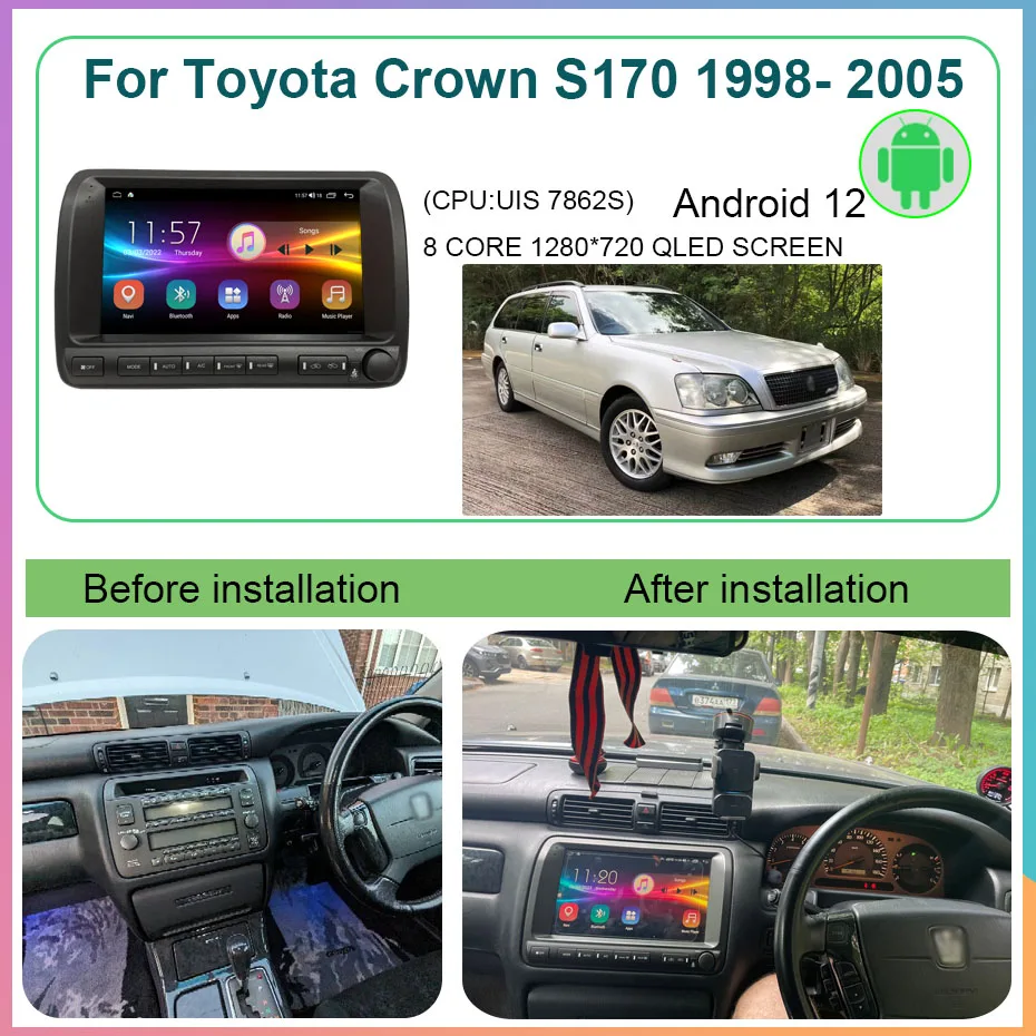 8+256GB Android 12 Car Radio For Toyota Crown S170 1998- 2005 GPS Navi Car Multimedia Player Stereo Autoradio Screen