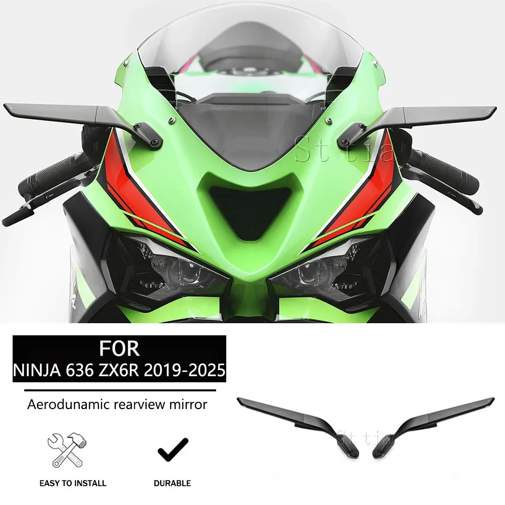 

Новое зеркало заднего вида для мотоцикла, подходящее для Kawasaki NINJA 636 ZX6R 2019-2025, спортивное зеркало Stealth Winglet, регулируемое зеркало Stealth