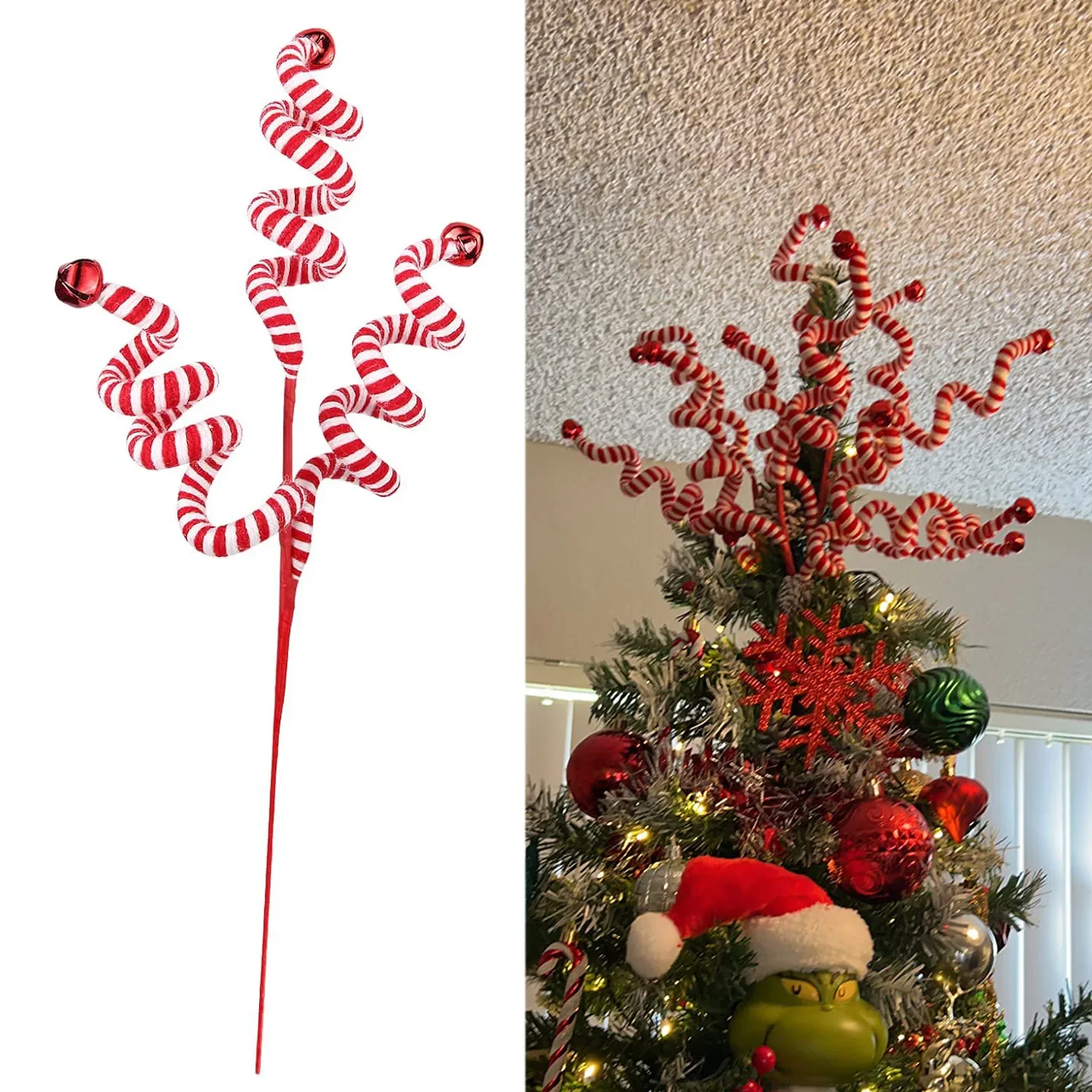 Christmas Woolen Bells Curly Picks Red White Xmas Tree Branches Hanging Decorations for DIY Home Crafts Decor Ornaments Gifts