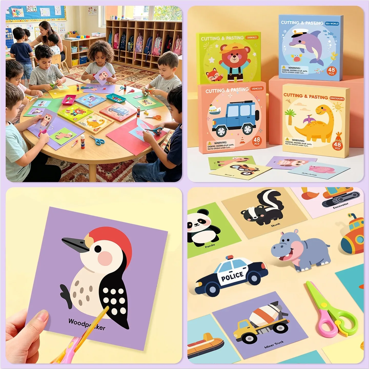 Children Cartoon DIY Colorful Paper Cutting Folding Toys Kids Craft Animal Handcraft Paper Art Learning Educational Toys