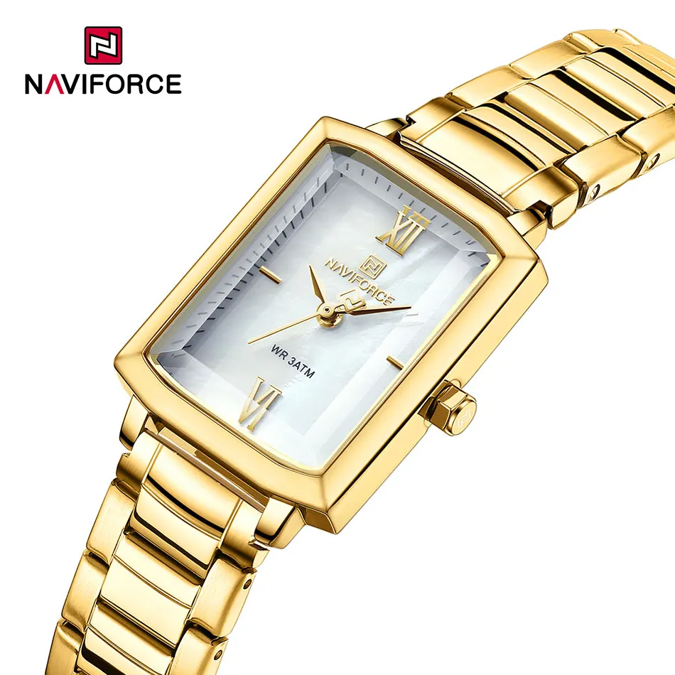 NAVIFORCE-relojes cuadrados de moda para mujer, correa de acero inoxidable dorado, relojes de pulsera de cuarzo para mujer, reloj femenino de lujo,