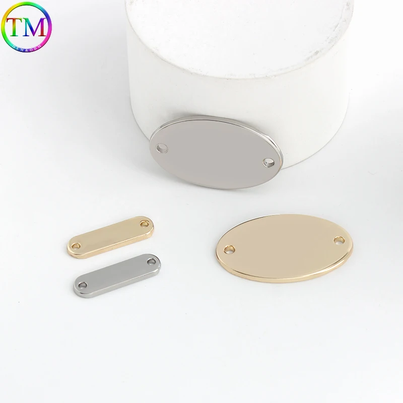 10/100Pcs Rectangular Oval Double Holes Sewing Handmade Laser Tag Clothing Sew Metal Labels For Brand Design Bag Clothes Decor