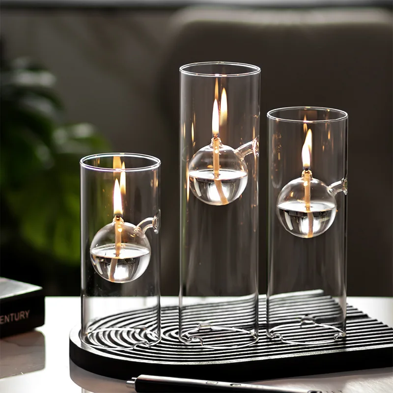 Retro Borosilicate Glass Lamp Windproof Light Chamber Oil Lamp Fire Fly Vintage Candle Holder