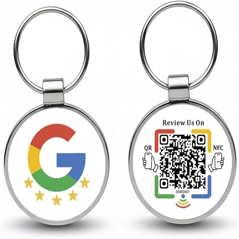 Custom Logo Metal Epoxy Key Tag Keychain with QR Code for Business Promotion No App Needed Social Media Reviews