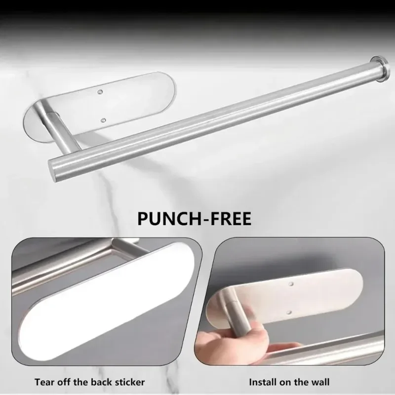 Bathroom Non-punched, Extended Storage Shelf Stainless Steel Paper Towel Holder, Self-adhesive Kitchen, Paper Roll Holder