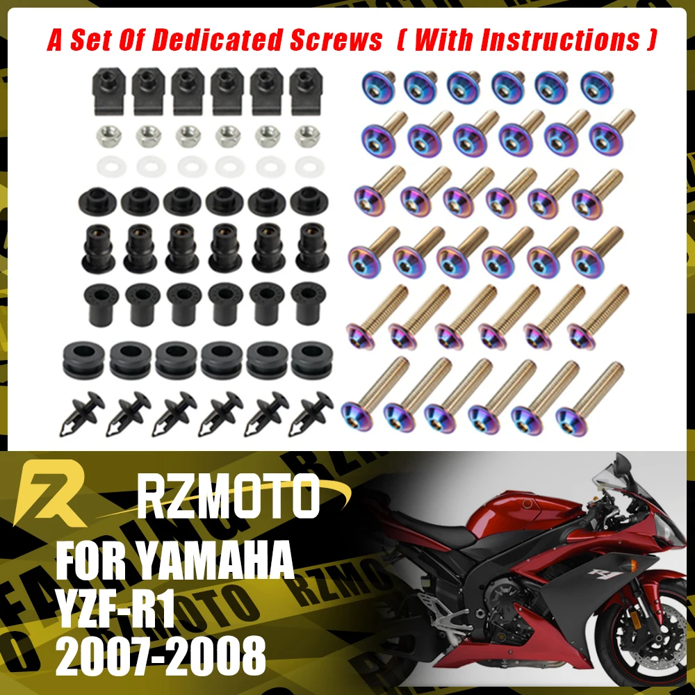 

YZFR1 Motorcycle Stainless Complete Bodywork Fairing Bolt Kit Screws Clip For YAMAHA YZF-R1 2007-2008