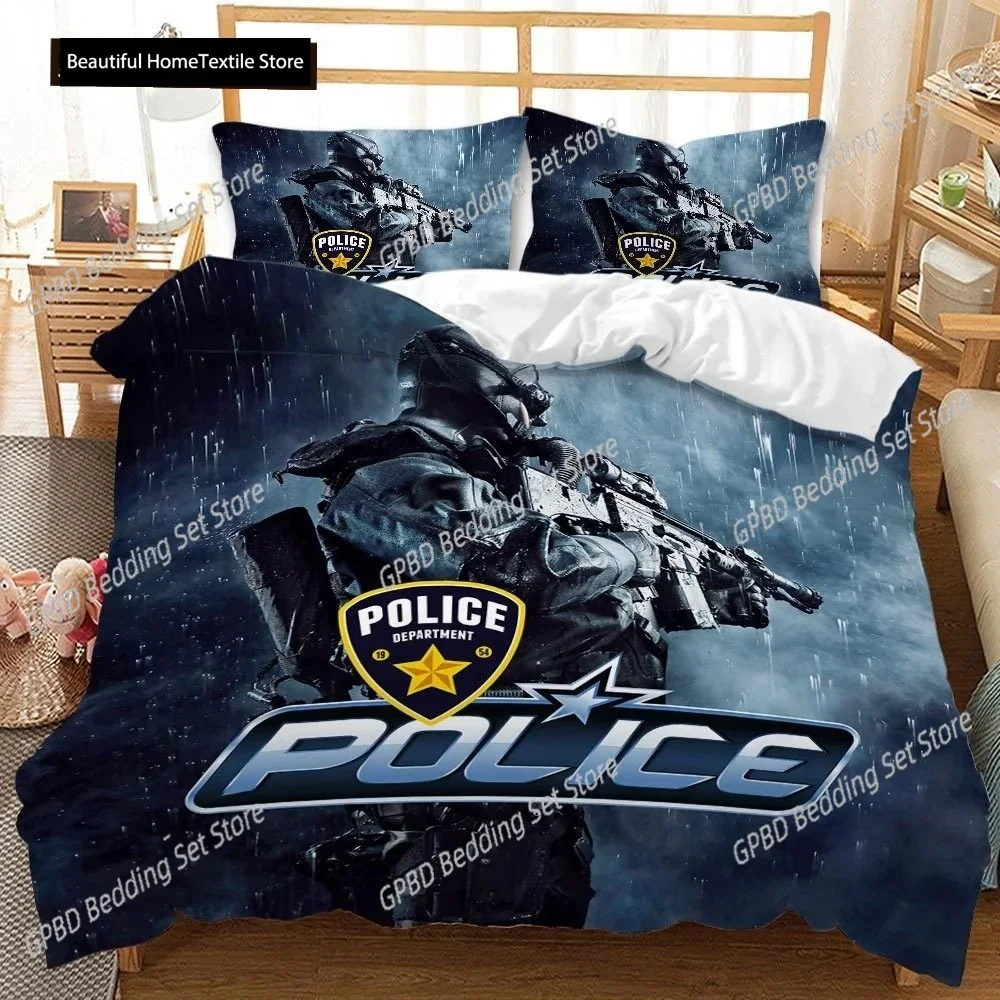 Special Police Print Duvet Cover American Soldier For Teen Adults Camouflage SWAT Theme Bedroom Decoration Polyester Quilt Cover