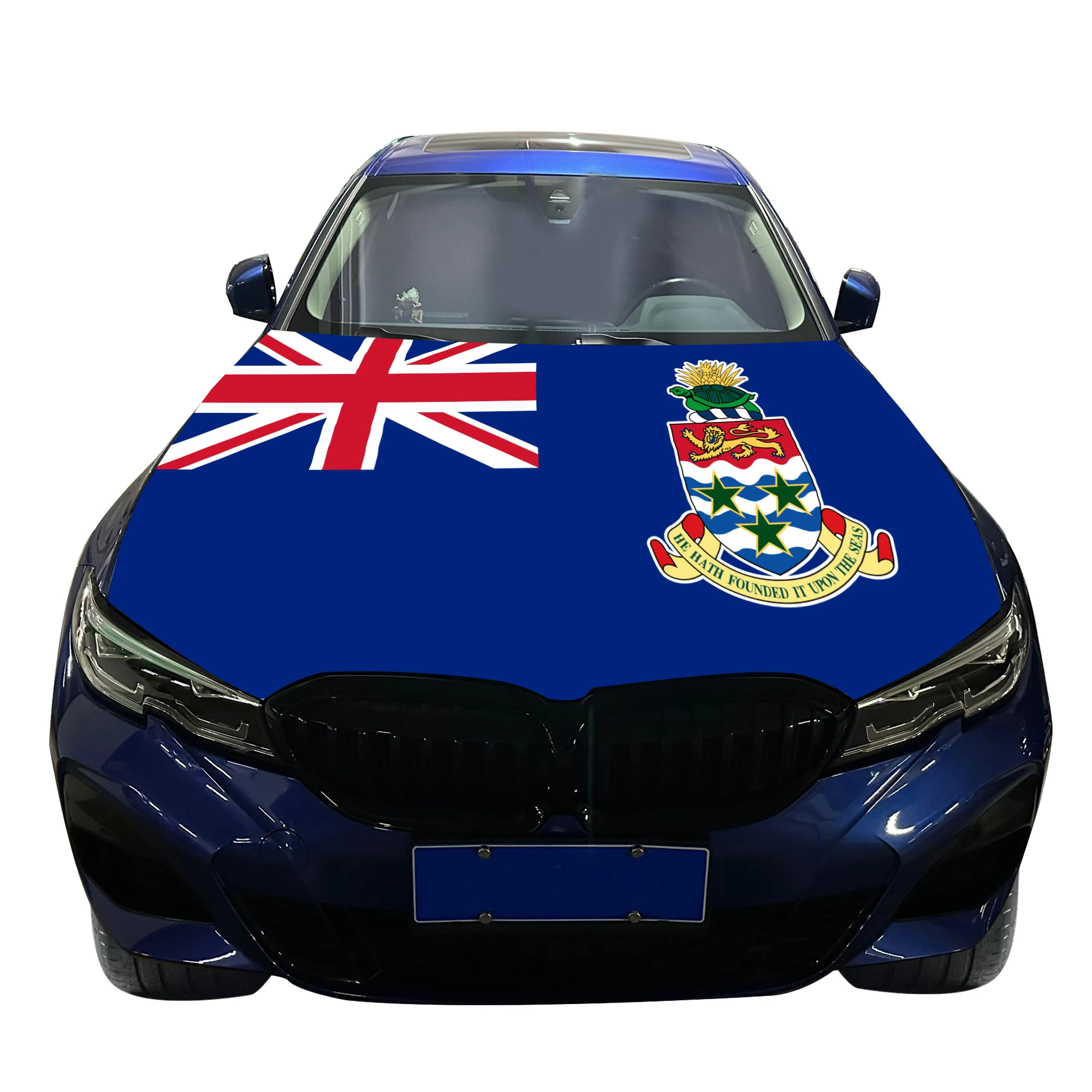 Cayman Islands Car Hood Cover Flag  Universal Size Elastic Polyester 120x150cm for Car Decor