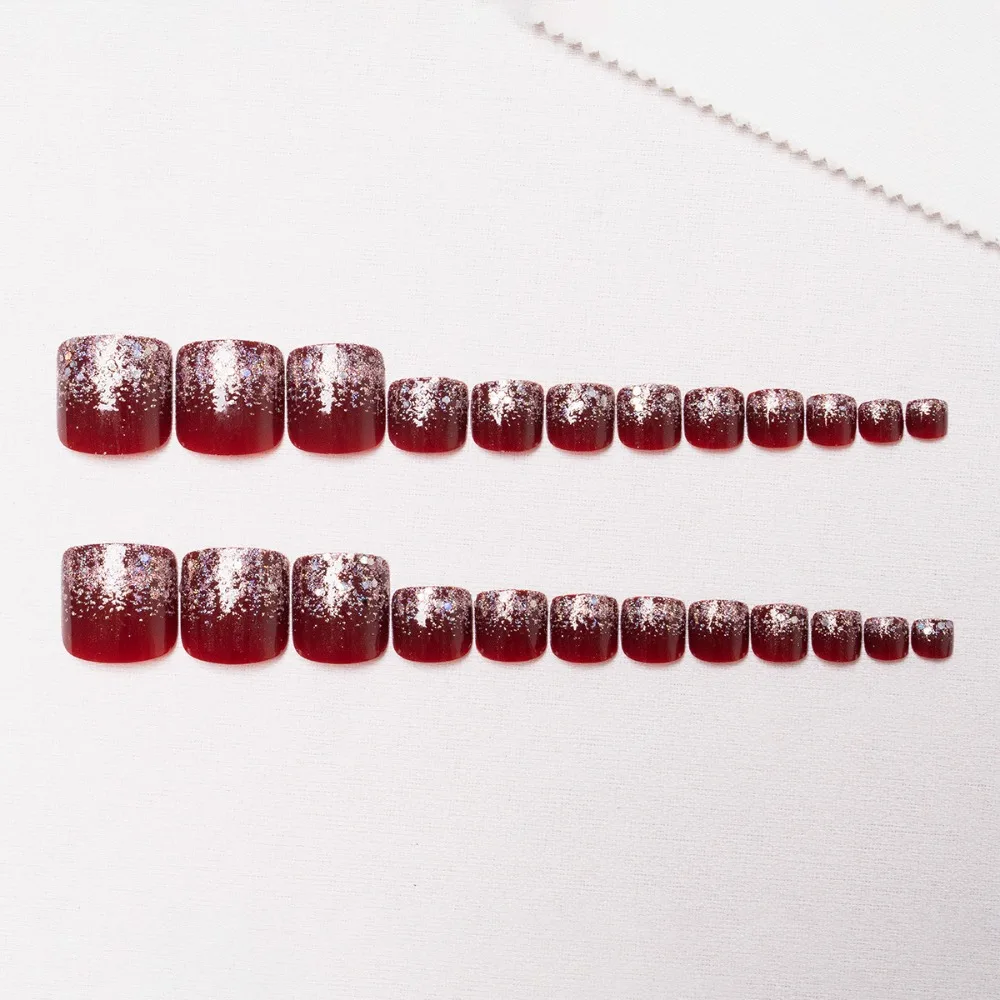 Moda Indossabile Manicure Unghie finte Unghie finte Testa quadrata Punte per unghie del piede Lunghezza corta Copertura completa Stampa sulle unghie Donna