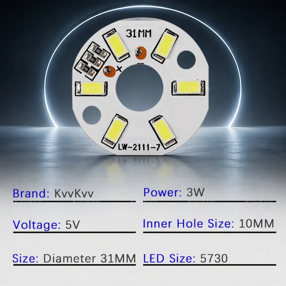 10PCS SMD5730 5V 3W RGB Color LED Lamp Bead Round Light Board 31mm Dia, White/Red/Blue/Yellow/Purple, 3000K-6000K, DIY