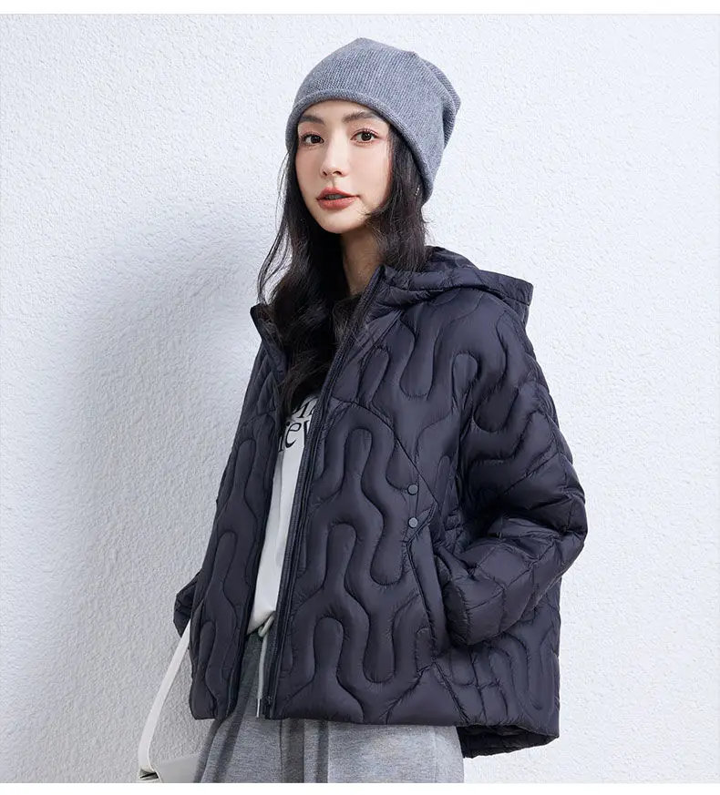 

2023 New Winter Women Long-sleeve Loose Hooded Zipper Thickened Clothes White Duck Down Female Short Jacket Warm Coat Y46