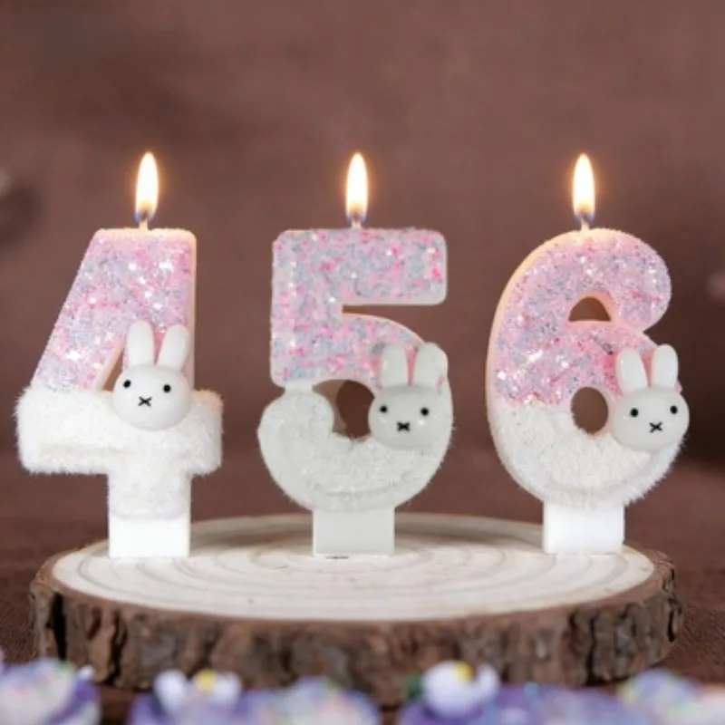 

Cute Miffy Glitter Number Birthday Candle - Pink & White Sparkly Cake Topper for Kids' Party Decor, 0-9 Available