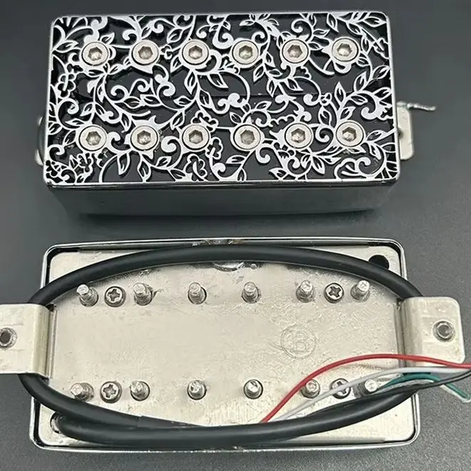 Hollow Brass Cover Alnico 5 LP Guitar Humbucker Pickup 4 Conduct Cable 7.5k/15k Coil Splitting Pickup for LP Guitar Chrome