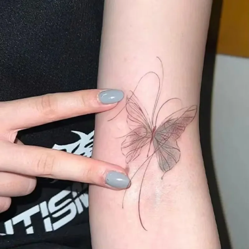 Pegatina de tatuaje de mariposa de dibujos animados para mujer, tatuaje falso impermeable, tatuajes temporales de arte Sexy, pegatina de tatuaje duradera para brazo y muñeca